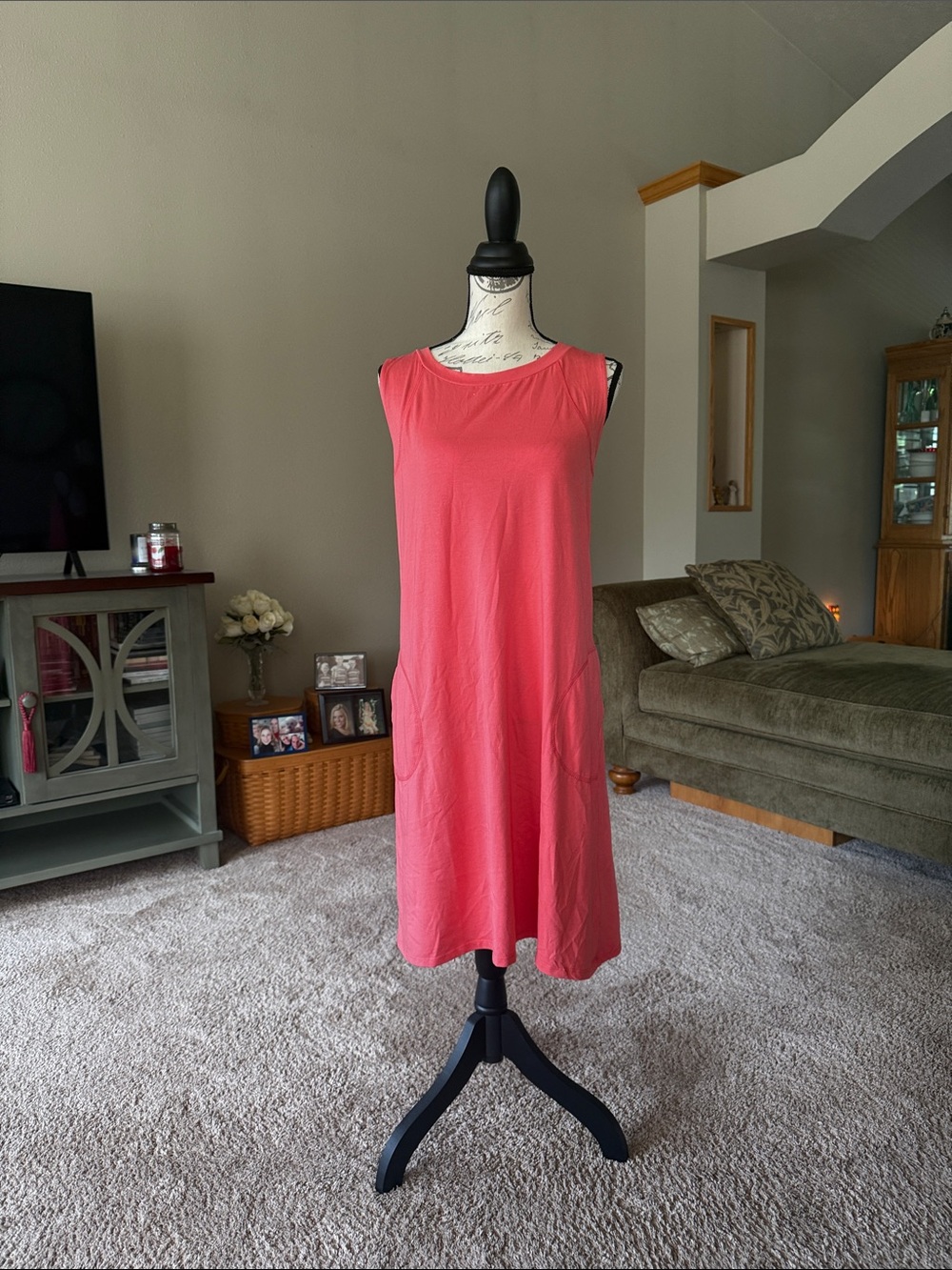 august silk Coral-Orange sleeveless Women's Tee dress
